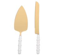 INOOMP Serveur de Gâteau Élégant en Acier Inoxydable, Manche Perlé Or | Coupe Dentelé, Prise Confortable, Design Polyvalent, pour Mariage et Anniversaire, Nettoyage Facile