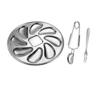 INOOMP Set Assiettes à Huîtres Résistant Corrosion en Acier Inoxydable Argenté Porte-huîtres et Fourchette pour Fruits de Mer à Domicile ou Événements