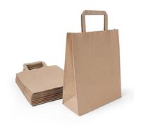 Inoverse 50 Sacs en Papier Kraft avec Poignées Plates - 22 x 10 x 28 cm - Sacs Cadeaux Recyclables, Sacs Shopping Marron pour Emballage, Boutique, Mariage, DIY