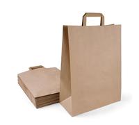 Inoverse 50 Sacs en Papier Kraft avec Poignées Plates - 32+16x44 cm - Sacs Cadeaux Recyclables, Sacs Shopping Marron pour Emballage, Boutique, Mariage, DIY