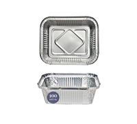 Inoverse Lot de 100 bols en aluminium avec couvercle 450 ml 14,5 x 12 x 4 | Stable, rectangulaire, bac en aluminium, bac récupérateur de graisse pour barbecue à gaz, pour four, préparation de repas