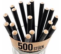 Inoverse Lot de 500 pailles jetables en papier kraft - Diamètre : 8 mm x 24 cm - 100 % paille en papier biodégradable - Pour cocktails, fêtes, restauration - Noir