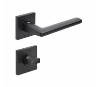 INOVO BETA Poignées de porte de WC intérieures en zinc moulé sous pression, rosace 7 mm, avec verrouillage WC (carré de 5 mm avec adaptateur 6/8 mm), poignée de porte pour portes de 35 à 50 mm, noir