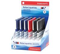 Inoxcrom Office Free Ink Grip Stylo Roller Sierra Pointe Moyenne 0.7mm - Noir/Bleu/Rouge (Lot de 36)