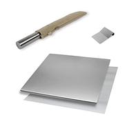 INOXLM Box 3 pièces planche à découper/planche à découper+tarot/spatule+rouleau à pâtisserie étui en tissu|Plan de travail en acier inoxydable, différentes tailles pour cuisine, bar, restaurant