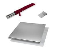 INOXLM Box 3 pièces planche à découper/planche à découper+tarot/spatule+rouleau à pâtisserie étui en tissu|Plan de travail en acier inoxydable, différentes tailles pour cuisine, bar, restaurant