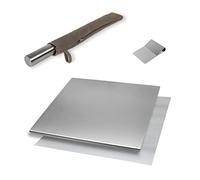 INOXLM Box Lot de 3 planches à découper/planche à pâtisserie + taroque/spatule + rouleau à pâtisserie housse en tissu | Plan de travail en acier inoxydable différentes tailles cuisine bar restaurant |