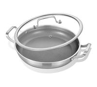 Inqibee Poêle à Paella 30cm Inox Hybride sans PFAS/PFOA | Triple Couches Inox, Compatible Induction/Gaz/Four, Passable Lave-Vaisselle, 3 à 5 Personnes