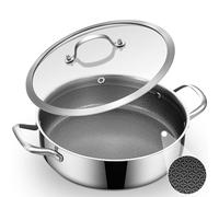 Inqibee Sauteuse Hybride 28cm À deux anses Couvercle en Verre - Capacité 5 L - Sauteuse Profonde Inox Alvéolée - Compatible Induction - Anti-adhésif Sans PFOA - Passe au Four et Lave-vaisselle