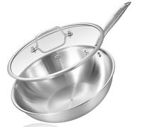 Inqibee Wok Inox 28 cm avec Couvercle en Verre, Structure Triply, Sans Revêtement, Cuisson Saine Sans PFAS, Tous Feux dont Induction, Compatible Four, Manche Riveté