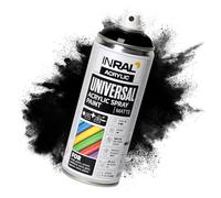 INRAL Peinture Acrylique Noire de jais en Spray - Bombe de Peinture Noire de jais Mate (RAL9005) de 400 ml pour Métal, Plastique, Bois - Couvrante, Résiste à la Pluie et aux UV