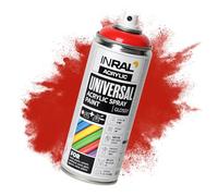 INRAL Peinture Acrylique Rouge trafic en Spray - Bombe de Peinture Rouge trafic brillante (RAL3020) de 400 ml pour Métal, Plastique, Bois - Couvrante, Résiste à la Pluie et aux UV