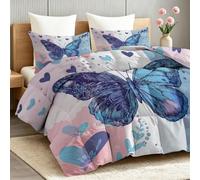 Insecte Amour Couette sans Housse Lavable Été 240x220 cm, Couette Imprimée Papillon & Pois en Forme De Cœur Légère Respirante Douce Couverture Rafraichissante d'Été pour, Bleu