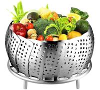 Insert à vapeur en acier inoxydable Unyqoos®, réglable – pour les casseroles de diamètre 15,2 à 25 cm. Le panier à vapeur pliable s'ouvre comme une fleur et peut être déplié à plat pour une cuisson à