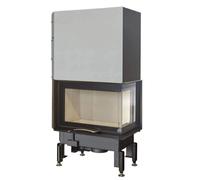 Insert bois Austroflamm Cheminée d'angle 63x40x42S 2.0 | 8 kW porte coulissante Volet du coin gauche, céramique noire