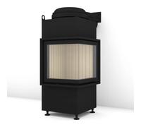 Insert bois Brunner BKH 5.0 d'angle 42-42-42 | 7 kW porte pivotante Dôme en fonte ⌀ 180 mm bas, Cadre avec rebord, noir