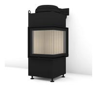 Insert bois Brunner BKH 5.0 d'angle 42-42-42 | 7 kW porte pivotante Dôme en fonte ⌀ 180 mm bas, Cadre de montage