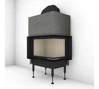 Insert bois Brunner BKH 5.0 d'angle 42-66-42 porte coulissante 9 kW Dôme en fonte ⌀ 200 mm et anneaux d'échangeur de chaleur en fonte, droite avec cadre de finition