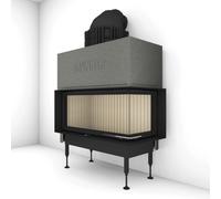 Insert bois Brunner BKH 5.0 d'angle 42-98-42 porte coulissante 11 kW Dôme en fonte ⌀ 200 mm et anneaux d'échangeur de chaleur en fonte, droite avec cadre de finition