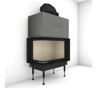 Insert bois Brunner BKH 5.0 d'angle 50-82-42 porte coulissante 10 kW Dôme en fonte ⌀ 200 mm et anneaux d'échangeur de chaleur en fonte, gauche avec cadre de finition