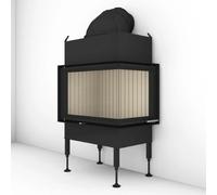 Insert bois Brunner BKH 5.0 Eck 42-66-42 porte pivotante 9 kW Couvercle en fonte ⌀ 200 mm, Anbaukante, Eckverglasung rechts