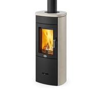 Insert bois Max Blank Turin S Stone 5 kW Parties latérales et couvercle en pierre naturelle crème lisse, Raccordement du tuyau de fumée ci-dessus