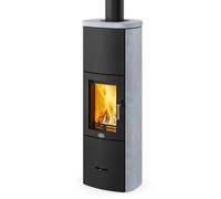 Insert bois Max Blank Turin SP Stone 5 kW Parties latérales et couvercle en pierre naturelle sablée gris clair, Raccordement du tuyau de fumée ci-dessus