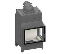 Insert bois SCHMID Ekko W R 67(45)51 s 14,9 kW avec pont, porte pivotante, Hydro Hauteur de la porte 51 cm, Chamotte blanc, Charnière de la porte gauche