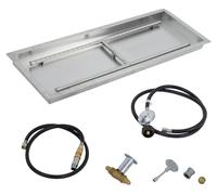 Insert de foyer rectangulaire - Brûleur à gaz encastrable pour brasero - Acier inoxydable - Pour gaz naturel et propane - Avec kit de tuyaux et de bacs - 61 x 203 cm