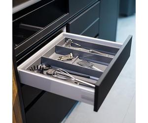 Insert de tiroir multifonction pour tiroirs de cuisine, système de rangement gris ardoise pour 60 x 50 cm, tiroir à couverts, range-couverts et porte-épices