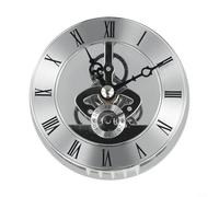 Insert d'horloge squelette doré 86 mm - Chiffres romains avec engrenages mobiles visibles - Lentille en verre transparent et plastique - Pour réparation ou remplacement d'horloge murale (argenté)