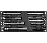Insert pour tiroir 385 x 175 x 41 mm, livré avec un jeu de clés à douille pour tubes de 7 à 19 mm (10 pièces).