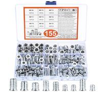 Inserts Filetés pour Bois, 155 Pièces Manchons à Visser, Écrous à Visser Filetés, M4 M5 M6 M8 Boulons à Visser Écrous Hexagonaux, Vis à Six Pans Creux pour Meubles en Bois，zinc blanc
