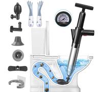 inShareplus Déboucheur de toilettes noir très résistant, kit de piston haute pression avec 4 têtes remplaçables et 1 paire de gants, déboucheur d'évier pour déboucher les toilettes, évier, baignoire,