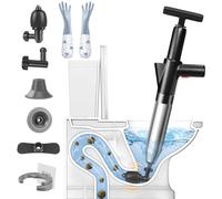 inShareplus Deboucheur WC 5-en-1 à Haute Pression avec Baromètre - Déboucheur Canalisation avec 4 Ventouses, Gants et Crochet, pour Toilette, Lavabo, Baignoire, Sol - Noir