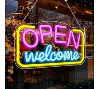 inShareplus Welcome Panneau LED Open Néon 43" x 25" pour affaires, enseigne lumineuse avec alimentation USB, intensité variable, pour bar, magasin, café, boutique, fête, club