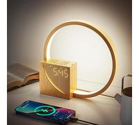 INSSISAIN Lampe de Chevet LED avec Réveil, Ports de Charge USB, Lampe de Table Dimmable avec 3 Modes Intensité d'Éclairage, 10 Sons Naturels pour Adultes et Enfants, pour Chambre Bureau