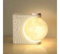 INSSISAIN Lampe de Lune avec Réveil Lumineux,Eveil Lumière LED 8 Couleurs,Réveil et Machine Sonore avec Lumière de Lune Veilleuse,Double Alarme,Fonction Snooze,10 Sons de la Nature