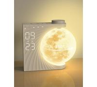 INSSISAIN Lampe de Lune avec Réveil Lumineux mit Alarme, Eveil Lumière LED, Réveil et Machine Sonore avec Lumière de Lune Veilleuse, Fonction Snooze, 10 Nature Sound, 8 Couleurs (Rotation-White)