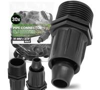 Instalguru 30x Raccord Compression PE QJ 16x3/4'' Mâle Connecteur Arrosage Goutte à Goutte Union Tuyau Irrigation Jardin Polyéthylène Microirrigation Fileté Agriculture Plastique Noir