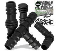 Instalguru 40x Raccord PE 16 mm Kit Irrigation Connecteur Coude Té Bouchon Finition Pièces Assemblage Raccordement Tuyau Goutte à Goutte Arrosage Automatique Jardinage Serre