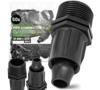 Instalguru 50x Raccord Compression PE QJ 16x3/4'' Mâle Connecteur Arrosage Goutte à Goutte Union Tuyau Irrigation Jardin Polyéthylène Microirrigation Fileté Agriculture Plastique Noir