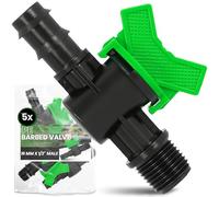 Instalguru 5X Vanne À Sphère Tuyau PE 16 mm x 1/2'' Filetage Mâle Robinet D'arrêt Irrigation Goutte À Goutte Soupape De Réglage Raccord Arrosage Jardin Interrupteur Eau Noir