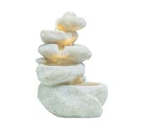 Installation Facile Fontaine de Table d'intérieur avec lumières LED, Roche décorative à Plusieurs Niveaux et Cascade, Son d'eau Silencieux apaisant, Petite Fontaine Bureau 13,7 Pouces(Blanc)