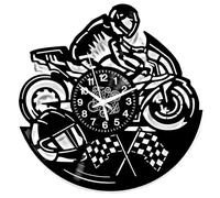 Instant Karma Clocks | Horloge Murale | Moto | Moto | Moto | Moto | Moto | idée Cadeau, Design Sportif avec Drapeaux à échecs, décoratif (Noir-Vinyle)
