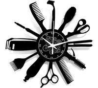 Horloge murale antique pour salon de coiffure | Cadeau au design vintage, noir, avec cadran silencieux (B5)