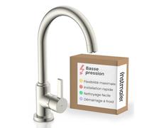instmaier Leona | mitigeur de cuisine basse pression | robinet de cuisine en acier inoxydable | mitigeur d'évier avec bec haut | avec chauffe-eau | mitigeur monocommande | mitigeur pivotant à 360°