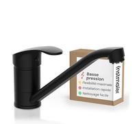 instmaier Vera | Robinet de cuisine basse pression | Orientable | Noir mat | Robinet de cuisine chauffe-eau | Mitigeur sans pression sous évier | Mitigeur monocommande double évier