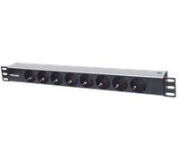 Intellinet 714037 : Unité de Distribution d'Énergie 1U, 8 Prises Type F, 250V/15A, Câble 1.8m, Aluminium Noir, Montage Rack 19", Humidité 10-90%