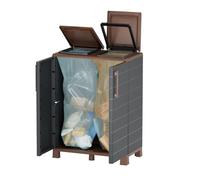 INTEC Abri Poubelles 2 Sacs Gris & Marron - Armoire Cache Poubelle de Tri Sélectif 68 x 37 x 90 cm Terrasse, Restaurant